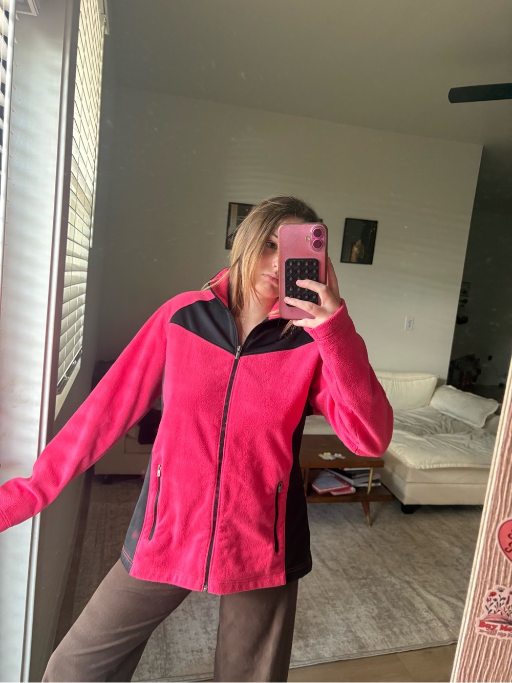 Columbia Pink and Black Teddy Fleece Jacket